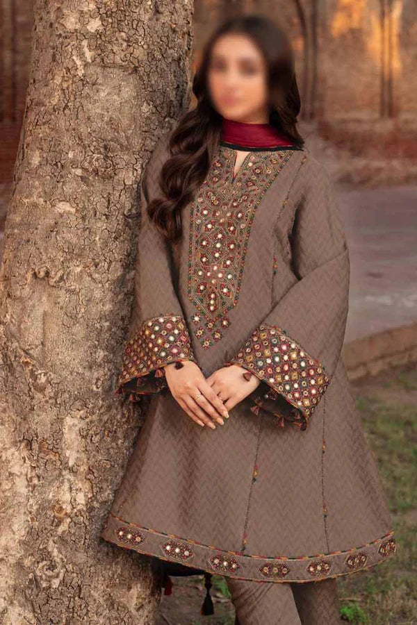 MARIA B 3PC DHANAK EMBROIDERED SHIRT WITH DHANAK EMB SHAWL AND TROUSER DN-2042