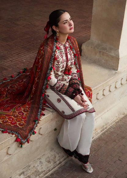 HUSSAIN REHAR 3PC DHANAK EMBROIDERED SHIRT WITH DHANAK SHAWL AND TROUSER DN-2062