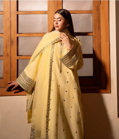 HUSSAIN REHAR 3PC DHANAK EMBROIDERED SHIRT WITH DHANAK SHAWL AND TROUSER DN-2071