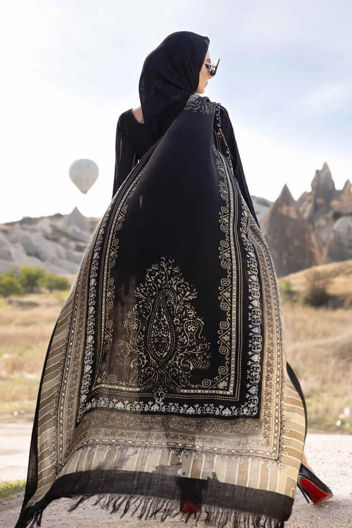 MARIA B 3PC DHANAK EMBROIDERED SHIRT WITH DHANAK SHAWL AND TROUSER DN-2074